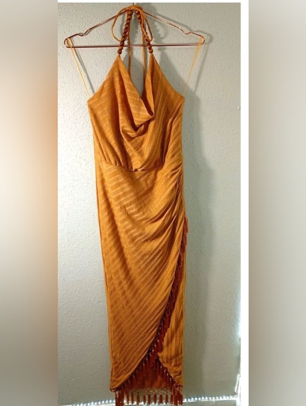 Fashion Nova Dress Beaded Halter Knit Fringe Dress NWT sz M